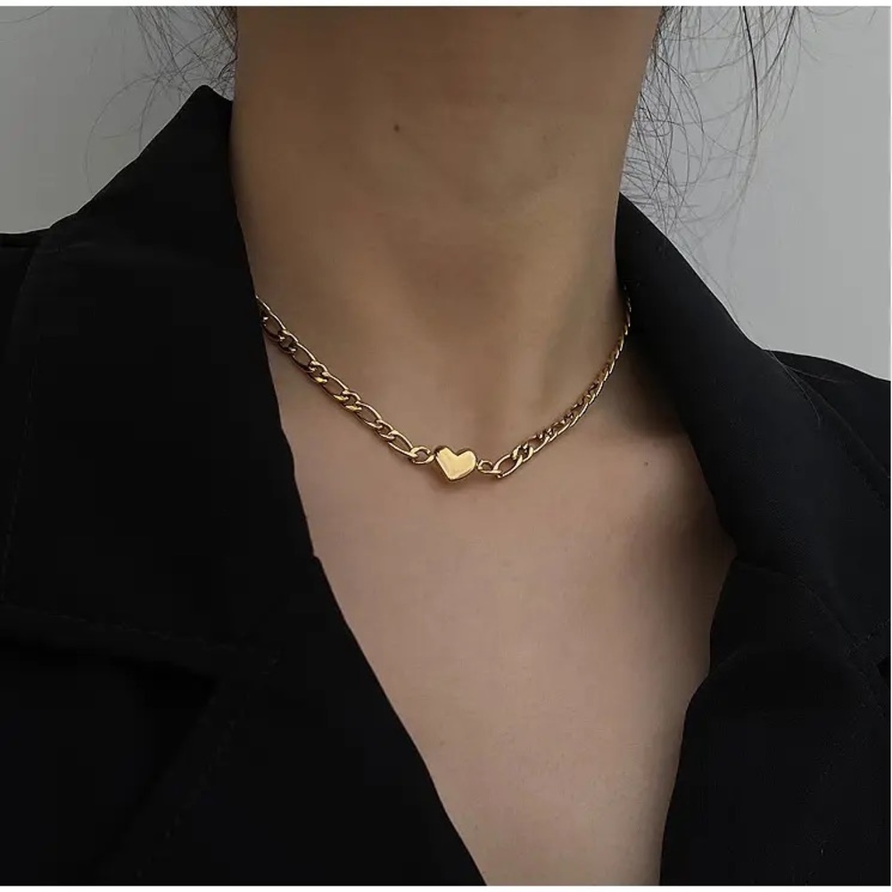 18K Gold Heart Choker Chain Necklace | 316L Stainless Steel🖤